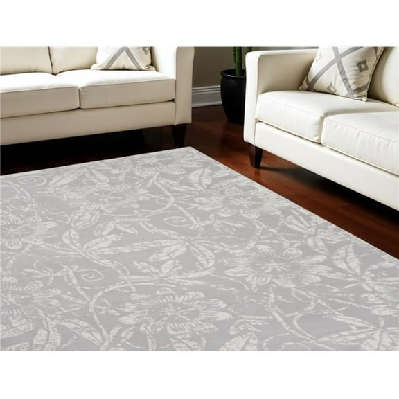 HomeRoots  8 x 12 ft. Floral Distressed Non Skid Rectangle Area Rug, Ivory & Gray