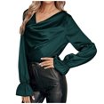 thumbnail image 1 of Camisas Para Mujer Tallas Grandes Casual Suelto Sólido Satén Jersey Cuello Tops Camiseta Blusa Odeerbi ODB129912, 1 of 8
