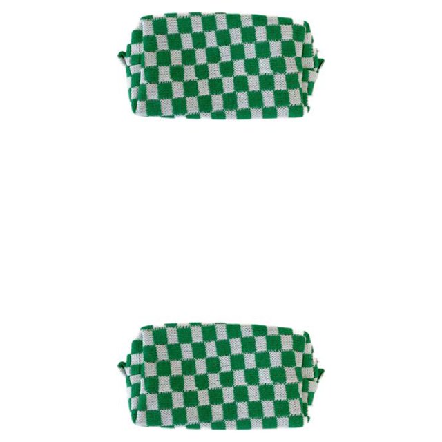 Bolsa de maquillaje Jumpingount de tela de punto Grün-weißes Plaid 2Conjunto