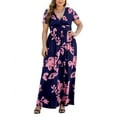 thumbnail image 3 of Aiyino Women Plus Size V Neck Short Sleeve Casual Evening Dress, Comfortable Elegant Party Maxi Dress，Flora Pink 5XL, 3 of 7