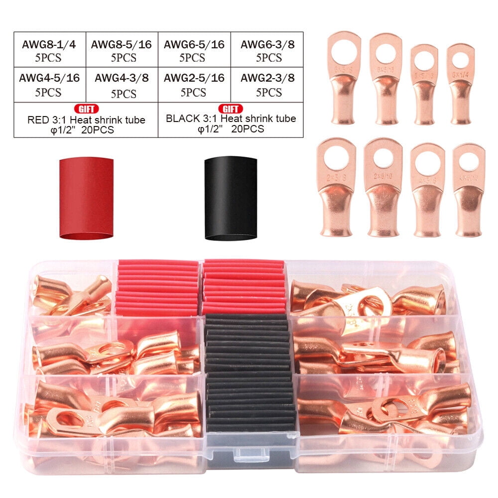 40pcs Copper Battery Welding Cable Lug Wire Ring Terminals Crimp Connectors