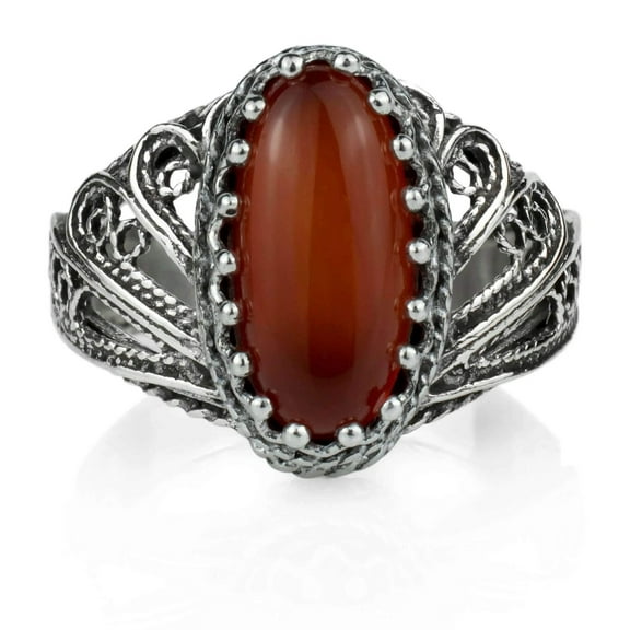 Filigree Art Carnelian Gemstone Angel Design Women Silver Cocktail Ring
