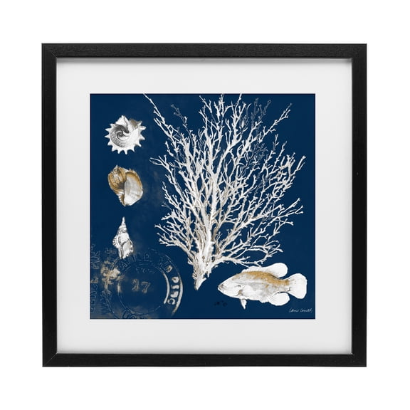 Stupell Industries Coral Medley on Navy Black Framed Print Under Glass, design by Lanie Loreth