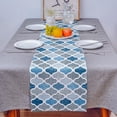 thumbnail image 4 of Table Runner Dresser Scarves 36 Inch Long, Morocco Geometric Quatrefoil Plaid Linen Dining Table Runners Blue and Grey Lattice on Linen Tabletop Scarf for Wedding Holiday Party Kitchen, 4 of 7