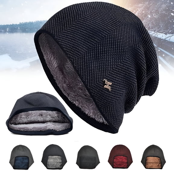 TELOLY 2026 New Men'S Slouchy Beanie Hat Oversized Skull Cap Winter Warm Knitted Fleece Lined Hat for Men Winter Accessories