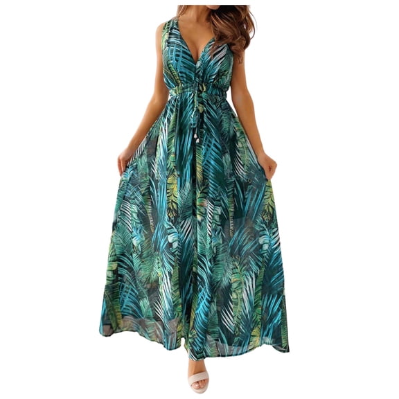 Womens Summer Dresses V Neck Floral Elegant Casual Boho Maxi Long Dress Beach Vacation Clothes Outfits Cruise Wear Vestidos Casuales Para Mujer Classy