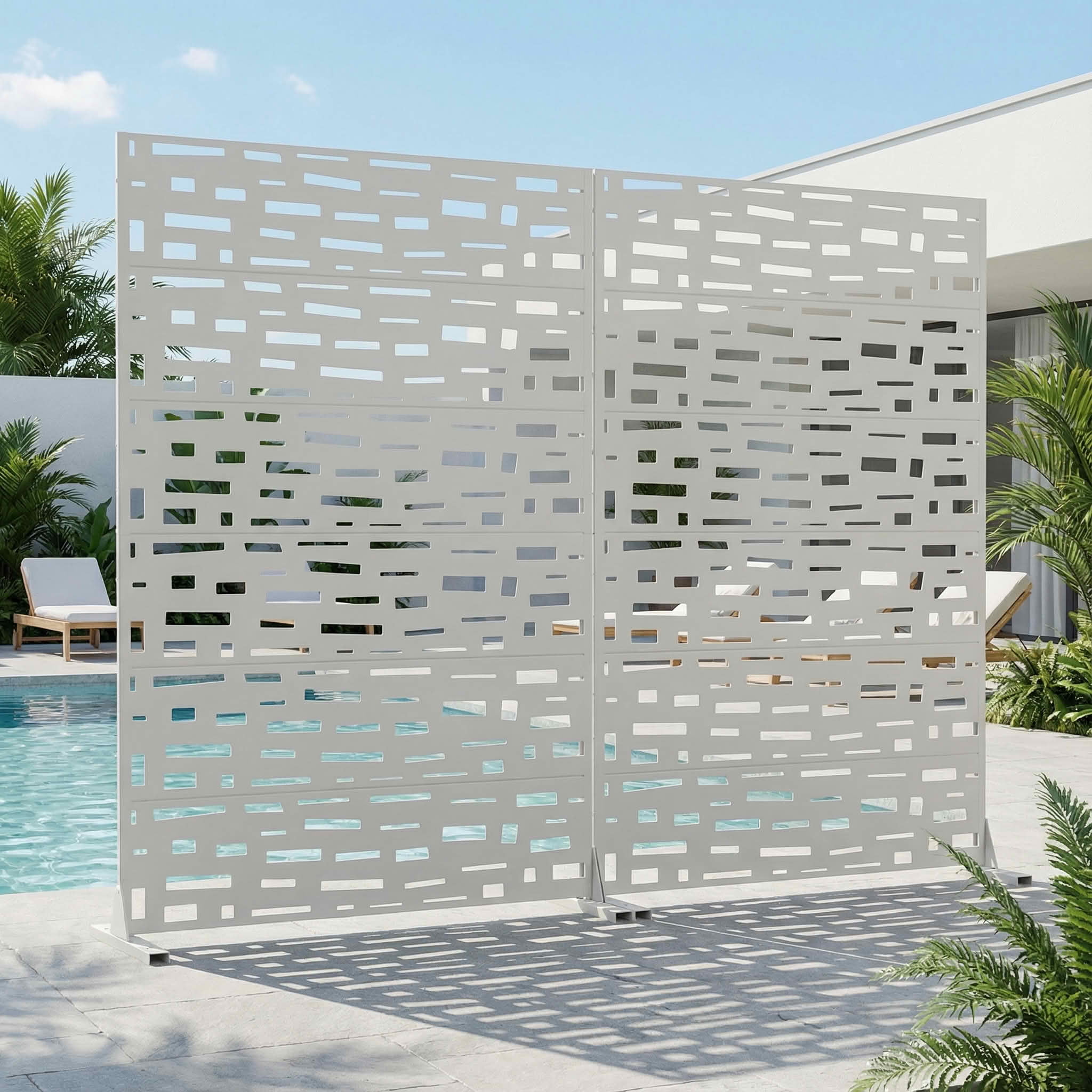 MAYEERTY 72X47" Metal Outdoor White Privacy Screen for Backyard & Garden, 6 Piece Set, Double‑sided Installation