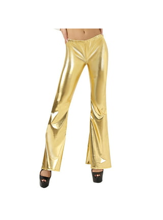 renvena Girls Bronzing Flare Dance Pants Kids Shiny Metallic Bell Bottom  Jazz Stage Performanceg Size 6-16 A Gold 12