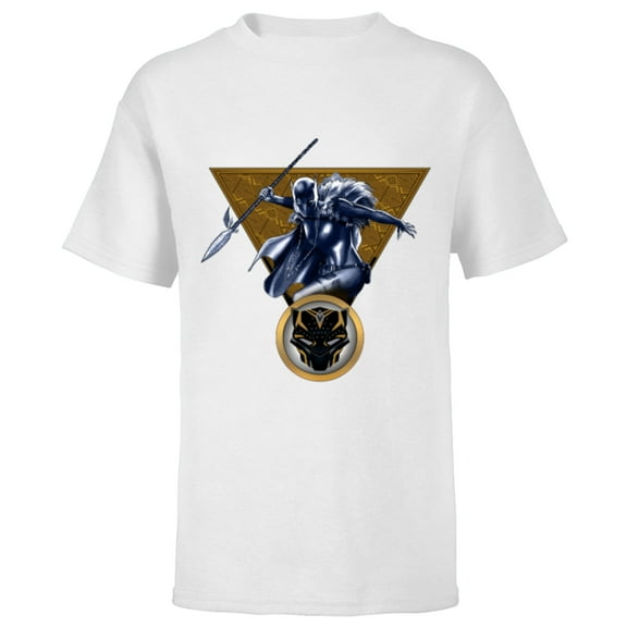 Marvel Black Panther Shuri with Cape and Spear Comic Art - Short Sleeve T-Shirt for Kids - Customized-White