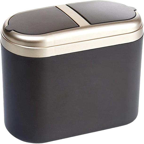 Mini bote de basura para automóvil con tapa, caja de almacenamiento pequeña para automóvil, contenedor de basura de plástico para vehículos, contenedor de basura con doble tapa para automóvil(dorado)