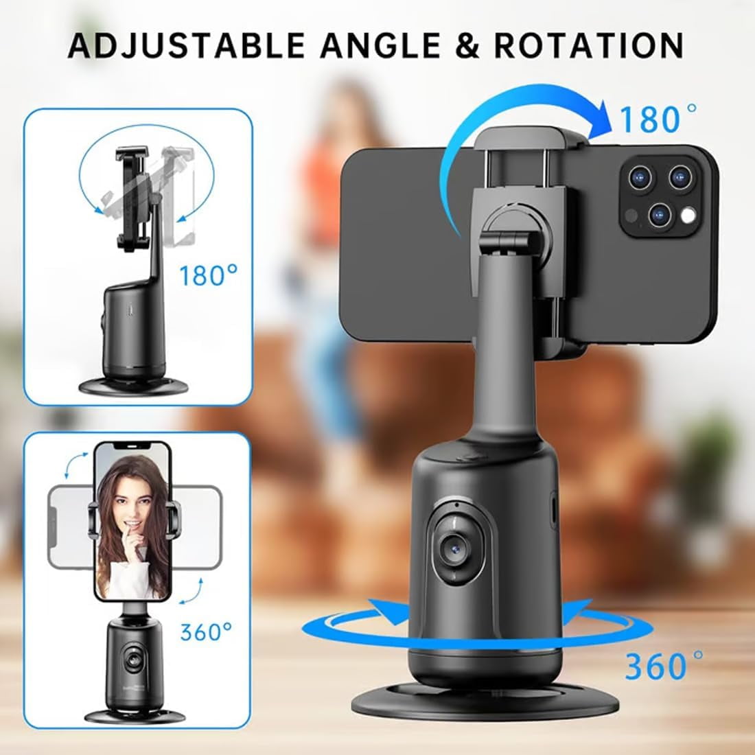 Smart AI Facial Recognition Phone Tripod, Auto Face Tracking Tripod 360 Rotation with Stand, Auto Face Tracking Phone Holder with Smart Trackings Gimbal for Content Creator