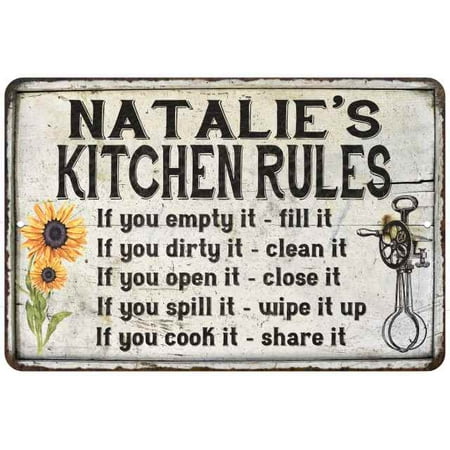 Natalie S Kitchen Rules Chic Sign Vintage Décor 8 X 12 Matte Finish Metal 108120032219 Walmart Com Walmart Com