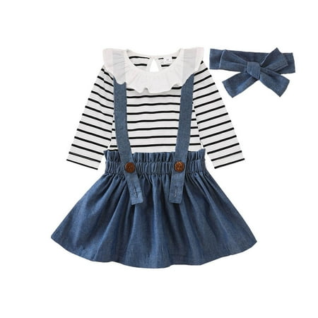 

DNDKILG Infant Baby Toddler Long Sleeve Striped Dresses for Girls Fall Winter Sundress Dress Blue 0-2Y