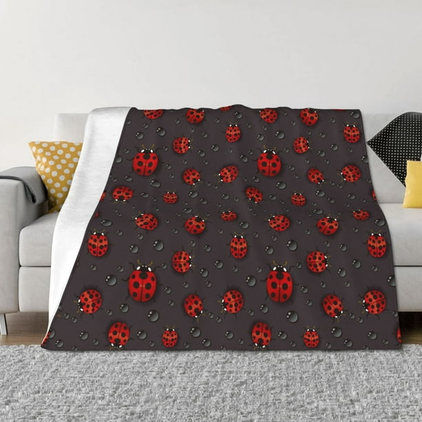 Fotbe Red Ladybugs On Dark Background Manta de Franela con Estampado, Manta Ultrasuave para Cama, Sofá, Auto, Hipoalergénica y Antibolitas-40"x30"