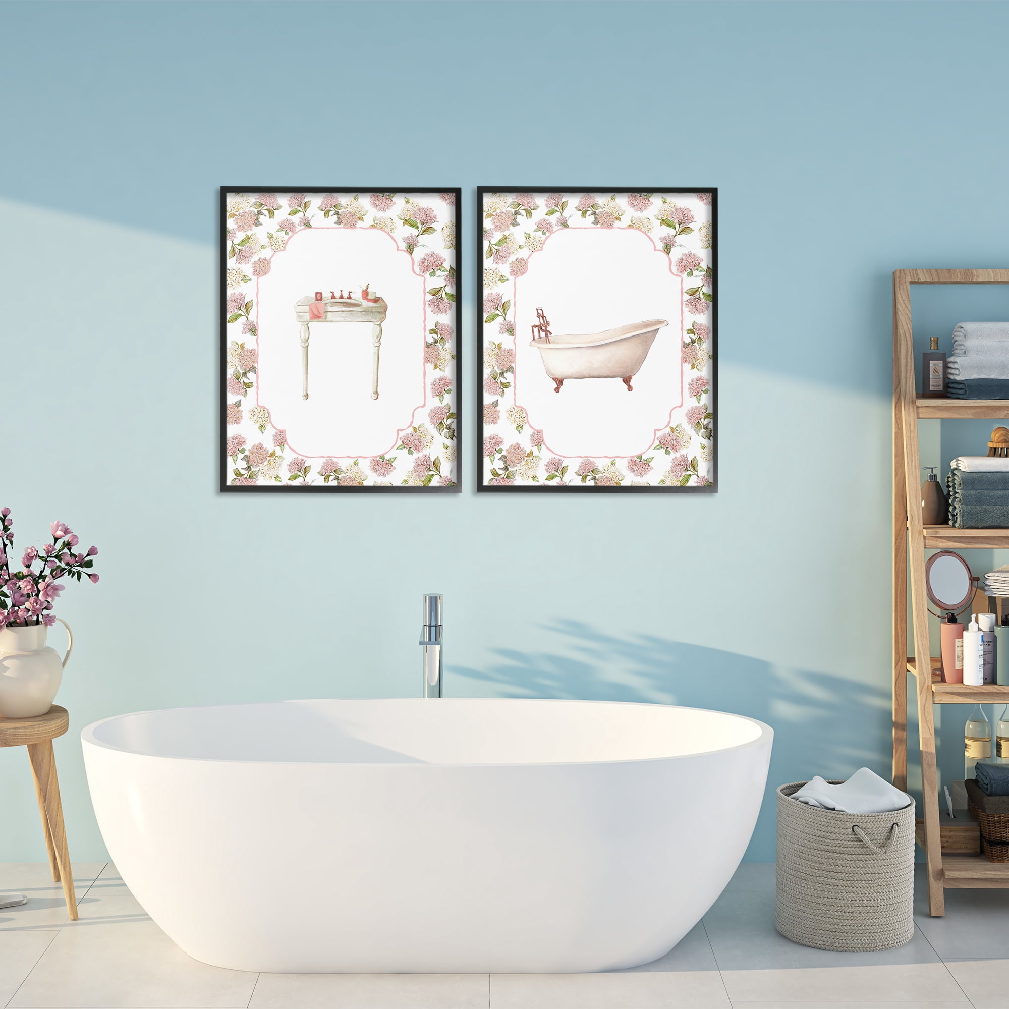 Stupell Industries Elegant Hydrangeas Bathroom 2 Piece Black Framed Giclee Art Set, design by Carol Robinson