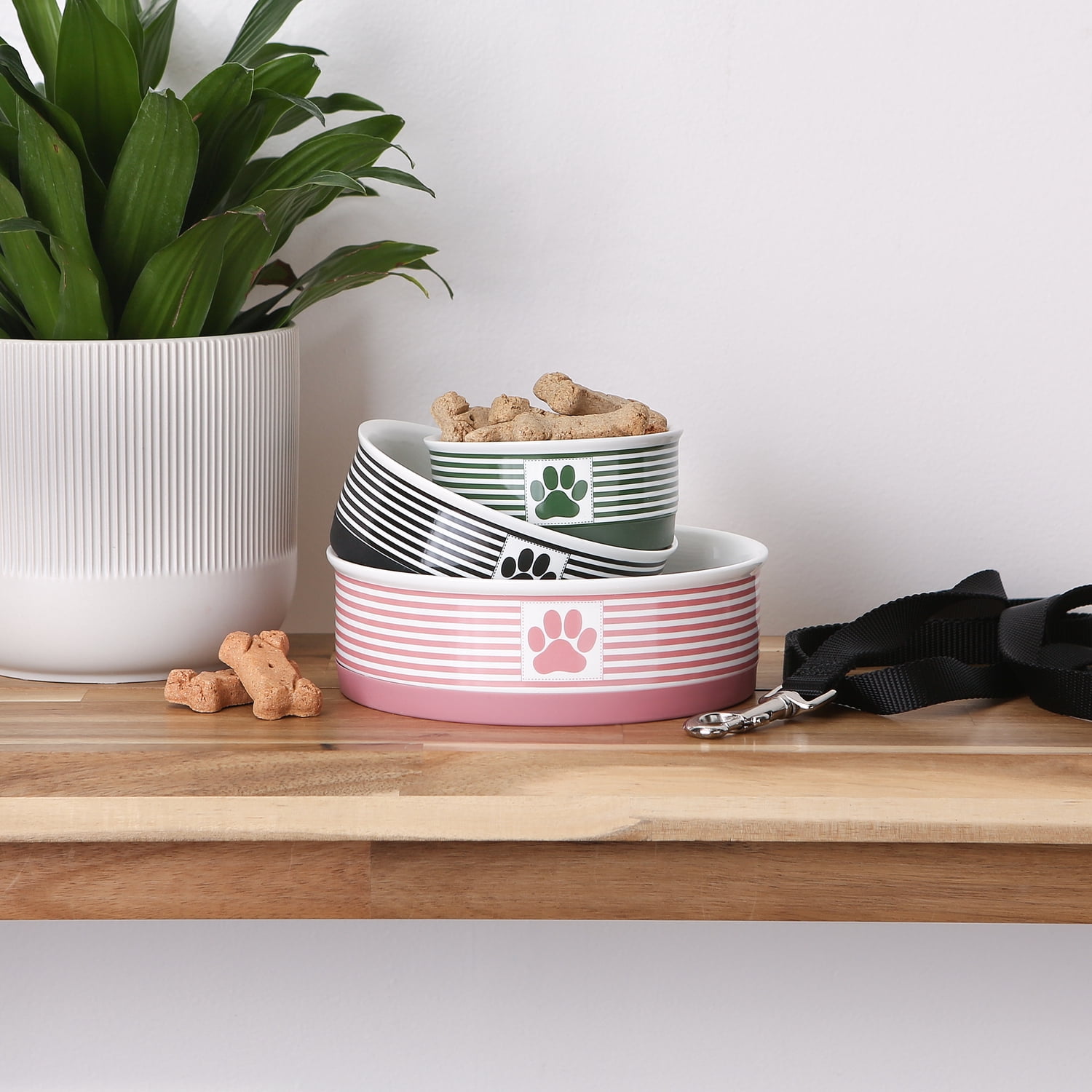 Bone Dry Chevron Ceramic Pet Bowls, Dishwasher Safe, Rose, Small Bowl Set, 4.25x2", 2 Count