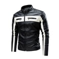 thumbnail image 1 of Chaqueta casual de cuero de motorista de manga larga para hombre con cremallera en el cuello alto Pompotops oipoqjl38089, 1 of 9