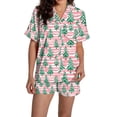 thumbnail image 1 of Pyjama pour Femmes en Satin de Soie à Imprimé Graphique, Mignon, Tenue de Nuit, Boutons, Hauts à Manches Courtes, Ensembles de Shorts, 1 of 5
