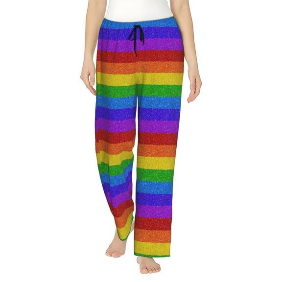 Logiee Colorful Glitter Rainbow Print Women Pajama Pants,Comfy Pj Bottom with Pockets & Drawstring,Stretch Casual Sleepwear-Small