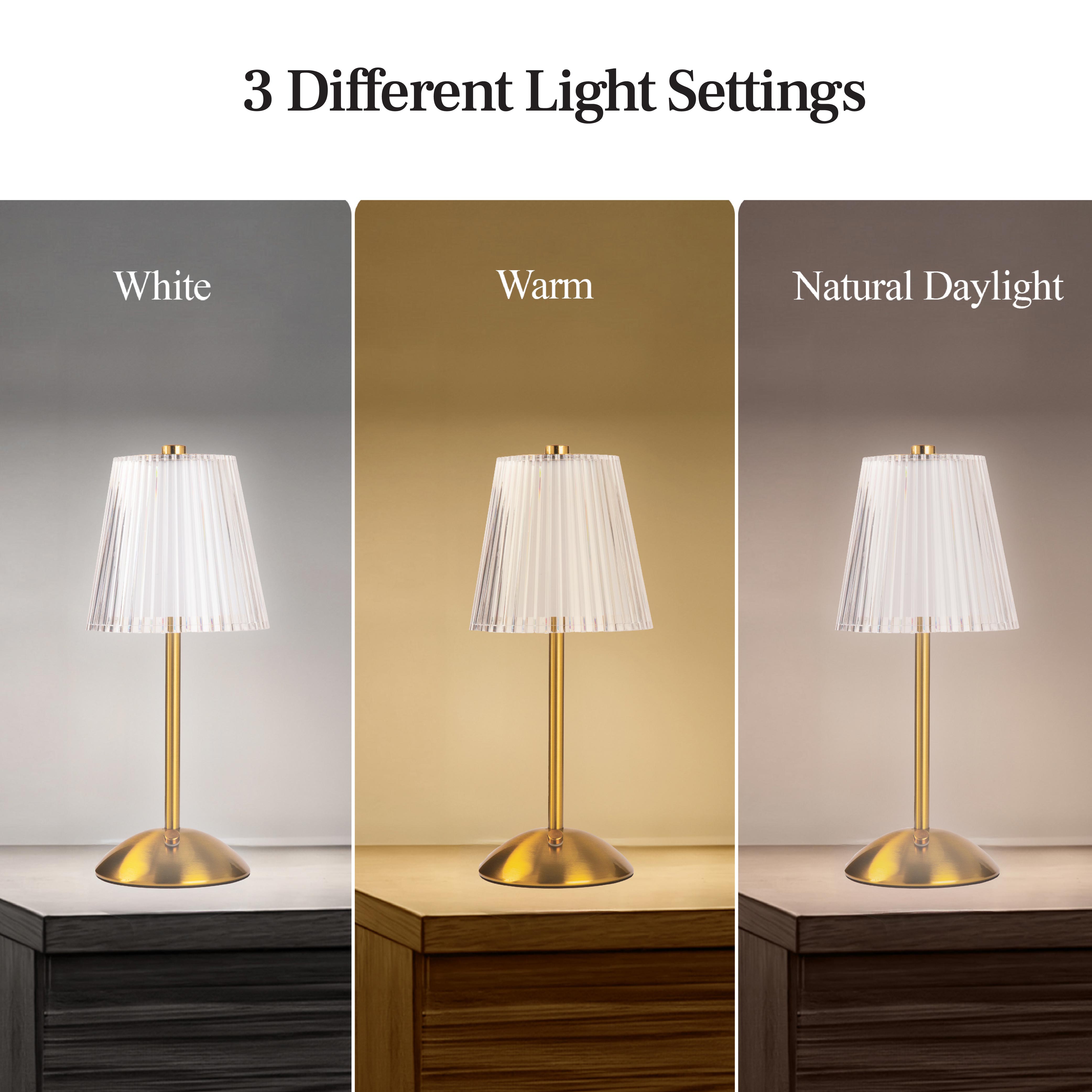 Bell and Howell Aurora Table Lamp 2 Pack Small Cordless Touch LED Rechargeable Lamp Bedside Desk Nightstand Gold Base