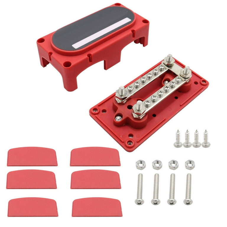 100A Bus Bar Power Distribution Block Heavy Duty Module with Cover 12V-48V  DC 12 Way Busbar for Truck RV Automotive Vehicles Car Red