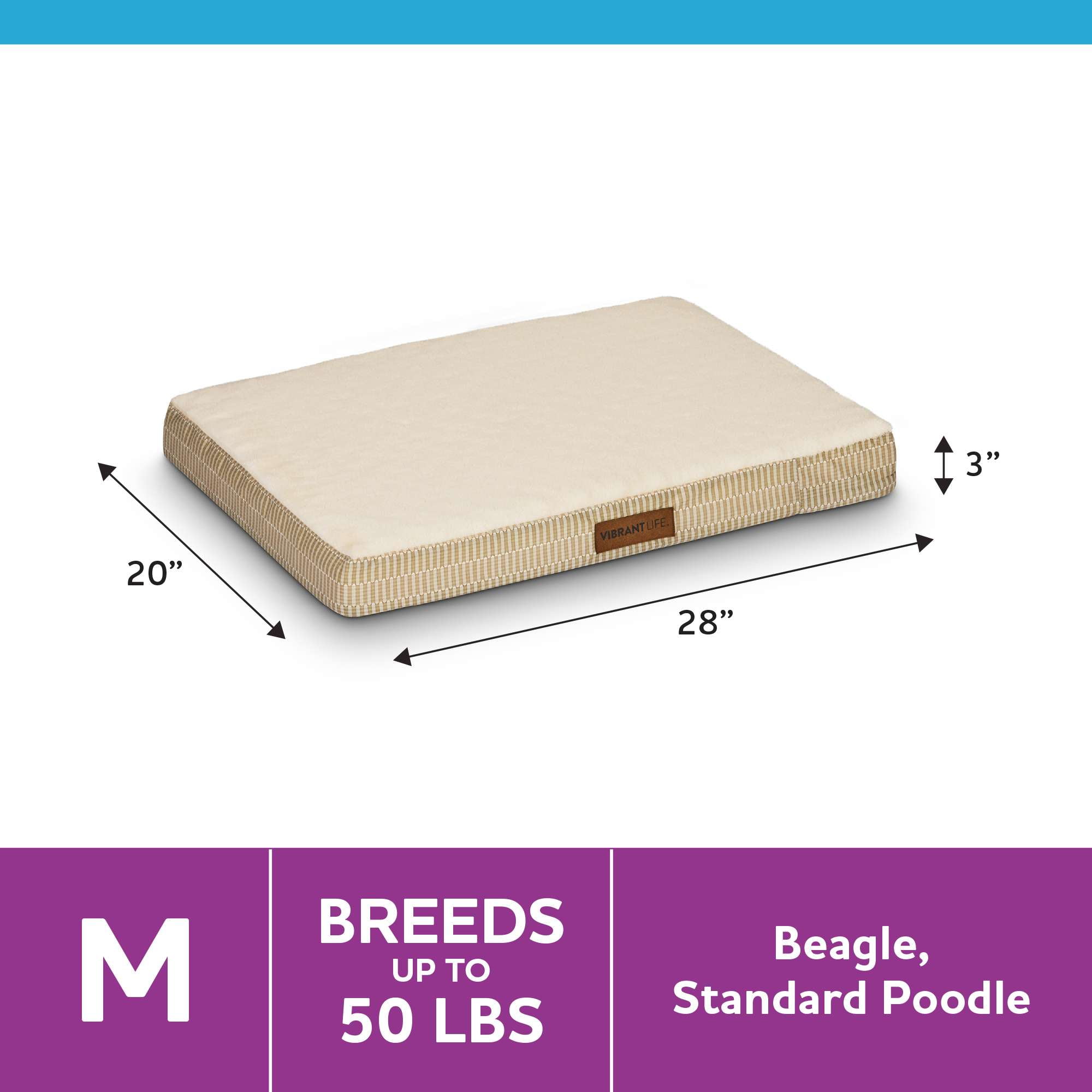 (3 pack) Vibrant Life Orthopedic Foam Dog Bed, Tan , Medium 28" x 20"