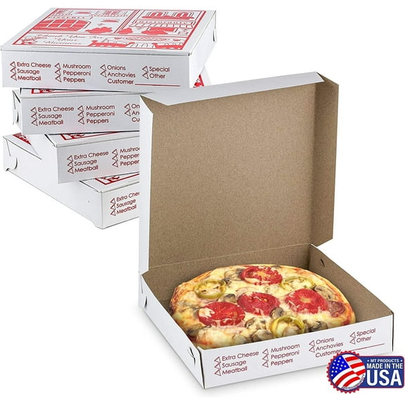 MT Products White-Red Thin Pizza Box - 10" x 10" x 2" Clay Coated - Pack of 20