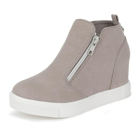 

HOMEHOT Girls Sneakers Girls Fashion Wedge Sneaker Shoes Little Big Kid High Top Shoes with Side Zipper Taupe Size 2 Big Kid