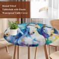 thumbnail image 5 of Round Tablecloth Watercolor Horse Pattern Elastic Edge Fitted White Blue Turquoise Green Plastic Table Cover,Waterproof Oil Proof for Dinner,Outdoor, Picnic, 55"- 60" DIA Tables, 5 of 8