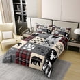 thumbnail image 3 of Hunting Bear Full Bedding Set, Rustic Deer Elk Comforter Cover Country Camper Lodge Duvet Cover Teens Adult Bedroom Decor, Geometric Patchwork Retro Cabin Quilt Cover, Black Gray Red, 3 of 7