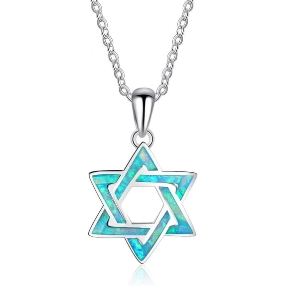 Blue Opal Star Of David Necklace,Crystal Fire Opal Hexagram Choker Birthstone Statement Necklace