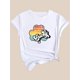 thumbnail image 3 of Colorful Clover and Letter Print Casual Fashion T-Shirt for Black Women, Round Neck Short Sleeve, Polyester - Machine Washable, English Letters, Leisure Style, Spring/Summer/Autumn, 3 of 7