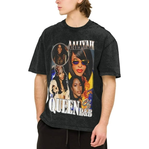 Men's Aaliyahs T-Shirt Washed Vintage Loose Short Sleeve Tee Top 169