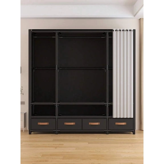 Portable Closet With 4 Drawers, 57" Large Portable Wardrobe Closet for Hanging Clothes, Clothing Storage Organizer With 3 Hanging Rod & 6 Shelves, Freestanding Closet for Bedroom, Living Room, White