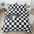 thumbnail image 1 of Juego completo de edredón Andency, negro y blanco, a cuadros, con 2 fundas de almohada, 1 of 7