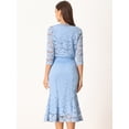 thumbnail image 3 of DARING DIVA Women's Fishtail Sheath Open Front Shrugs 2pc Lace Dress XL Light Blue, 3 of 6