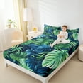 thumbnail image 4 of Manfei Monstera Leaf Twin Sheet Sets,Tropical Botanical Plant Twin Fitted Sheet,Green Blue Leaves Flat Sheet For Kids,Luxury Bedroom Decor,3pcs, 4 of 7