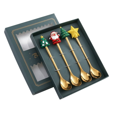 

QWANG Stainless Steel Christmas Spoon Coffee Spoon Ice-Cream Soup Sugar Dessert Teaspoons Fork Kitchen Tableware