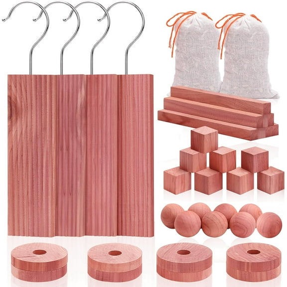 Cedar Blocks for Clothes Storage, Set of 40, Cedar Chips for Closets and Drawers, Aromatic Cedar Wood Balls and Cedar Sachets, Cedar Closet Freshener
