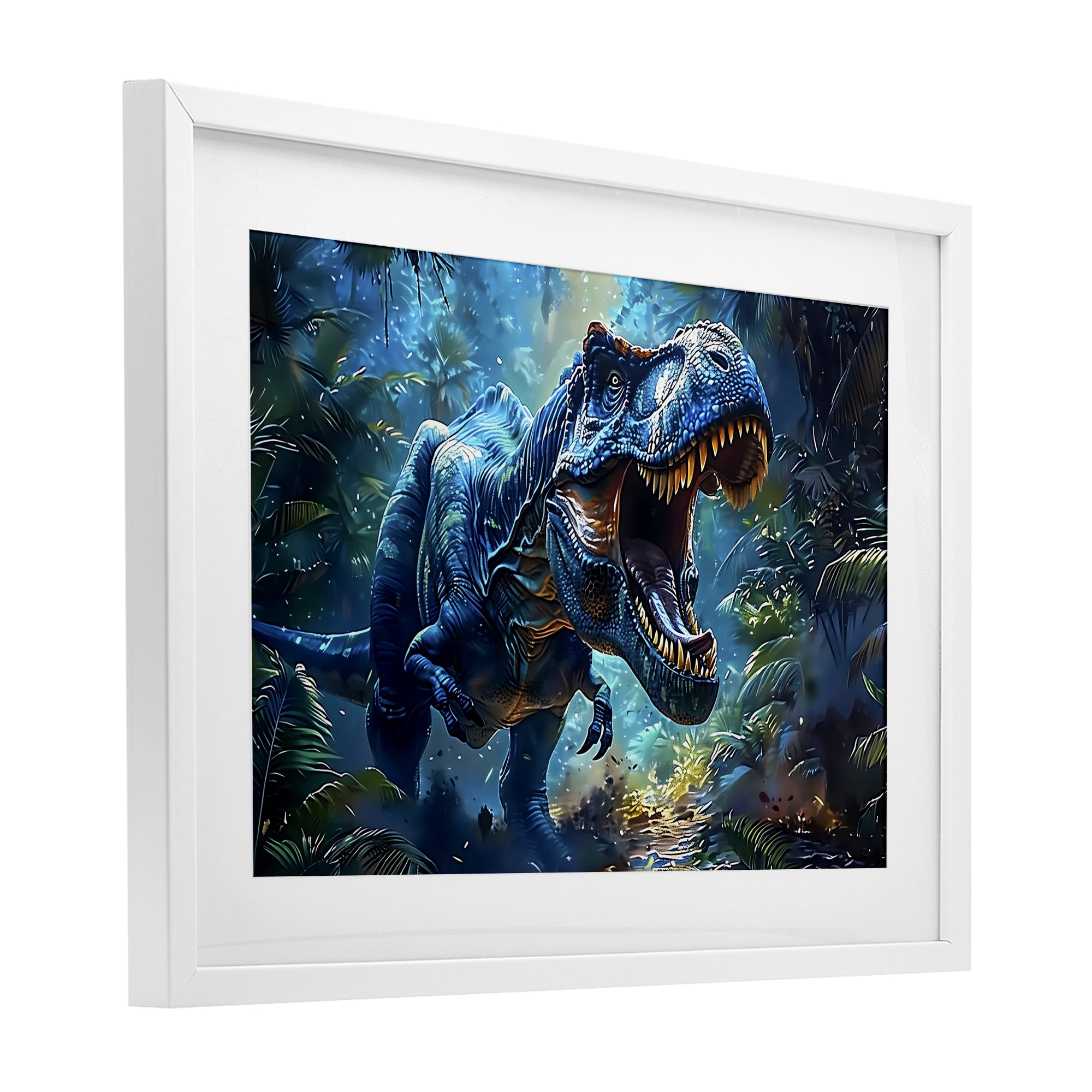 Stupell Industries Blue Toned Dinosaur Roar White Framed Print Under Glass, design by Creative Studio