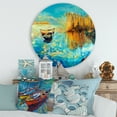 thumbnail image 2 of Designart 'Orange Trees With Turquoise Lake During Sunset' Nautical & Coastal Circle Metal Wall Art 29x29 - Disc of 29, 2 of 5