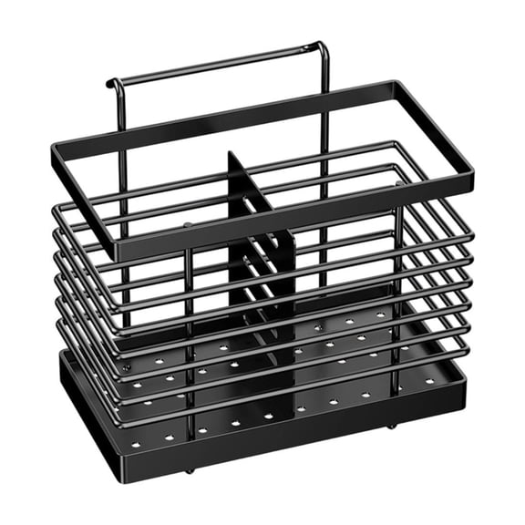 Wall Mounted Utensil Caddy Kitchen Cutlery Holder With Drainage Tray Heavy Duty Wrought Iron Organizer For Spoons Forks Black