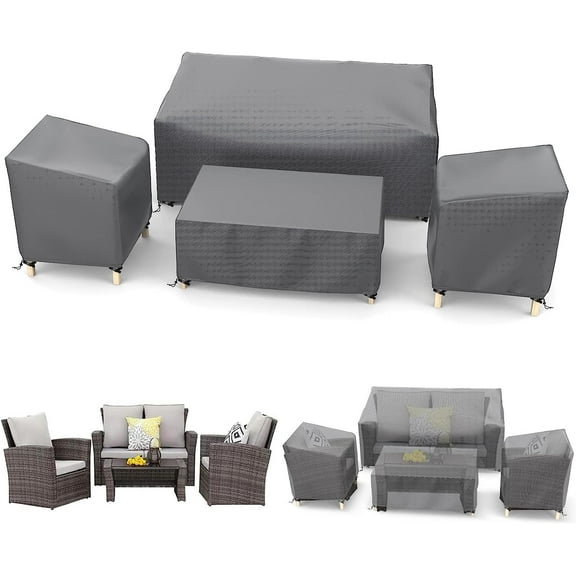 4-Piece Outdoor Patio Furniture Cover Set for 32" Chairs, 56" Loveseat, and 45" Coffee Table, Gray