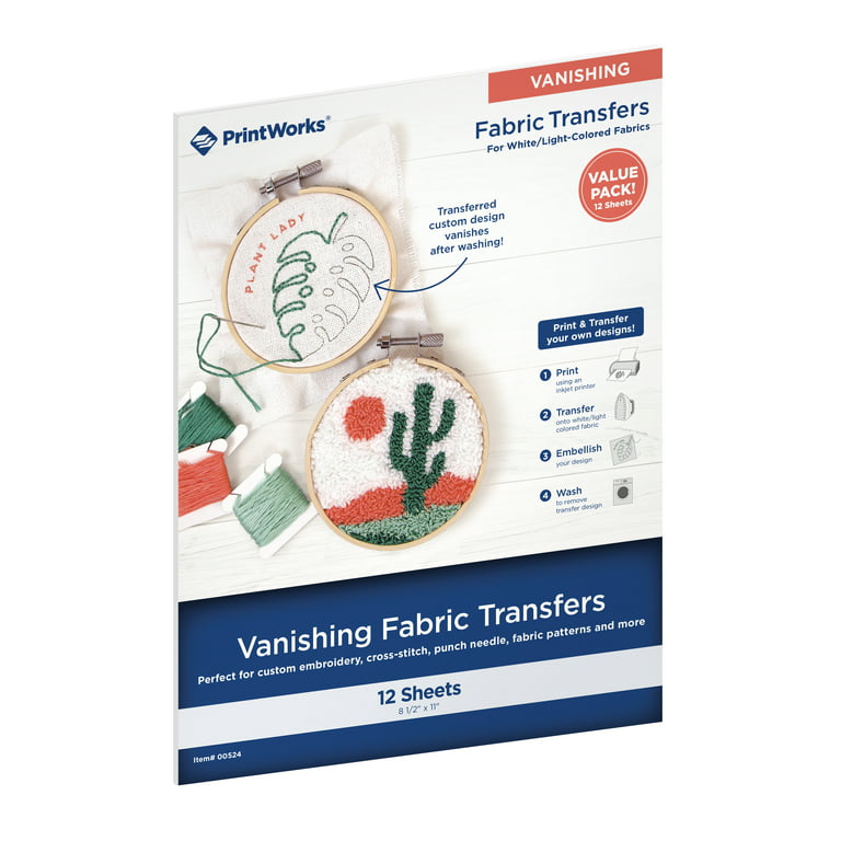 Printworks Vanishing Embroidery Transfer Paper, 12 Sheets, Iron on