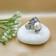 thumbnail image 2 of Natural Pearl Gemstone Real 925 Sterling Silver Handmade Finger Ring For Women, Unique Owl Design Ethnic Tribal Fine Engraving Fashion Modern Party Jewelry, June Birthstone, Size N1/2, 2 of 6