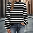 thumbnail image 2 of Ltctricy Tunic Tops for Women Lantern Long Sleeve Mock Neck Pleated Front Curved Hem Striped T Shirts Dressy Casual Blouses(Black,X-Large), 2 of 6