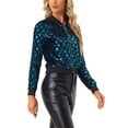 thumbnail image 4 of INSPIRE CHIC Women's  Sequin Stand Collar Long Sleeve Zipper Cropped Bomber Jacket XL Blue, 4 of 5