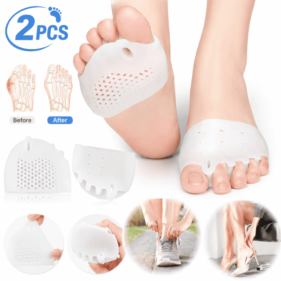 Genreen 2 Pack Gel Metatarsal Pads & Toe Spacers Bunion Corrector, Ball of Foot Cushions for Pain Relief Soft, Breathable for Morton’s Neuroma, Blisters, Hammer Toe, Diabetic Feet.