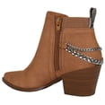 thumbnail image 3 of Soda Women Ankle Boots Elastic Side Zipper Zip-Up Chain Booties Block Heel Pointy Toe Que-S Tan Brown 10, 3 of 3