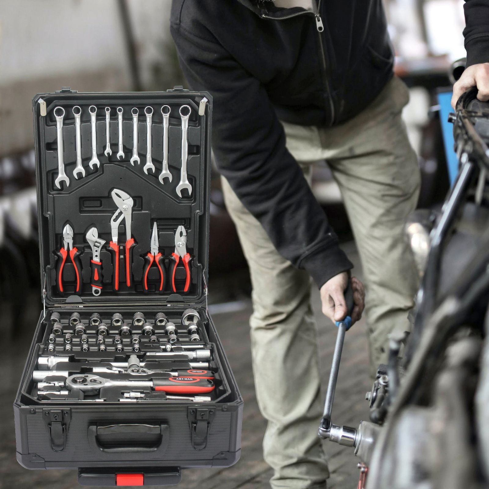 899pcs Home Repair Tool Set Kit, Toolbox Storage Case with 4 Drawers, General Household Tool Kit with Rolling Tool Box, Tool Set Kit for Maintenance, Garden, Homeowner, Handyman -Silver